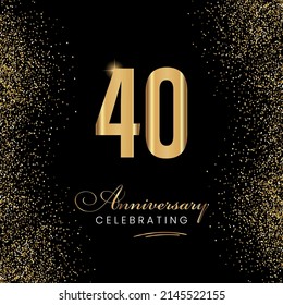 40 Year Anniversary Celebration Vector Template Design Illustration. 40 years golden anniversary sign. Gold glitter celebration. Light bright symbol for event, invitation, award, ceremony, greeting.