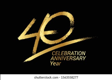 40 year anniversary chalk, golden ink Style , minimalist logo. years, jubilee, greeting card. Birthday invitation sign. Black space vector illustration on white background - Vector