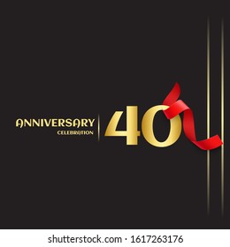 40 year anniversary logo template on black background. golden numbers with red ribbon vector