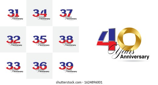 40 Year Anniversary Set 31, 32, 33, 34, 35, 36, 37, 38, 39 Vector Template Design Illustration