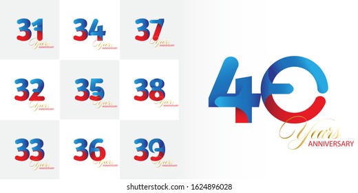 40 Year Anniversary Set 31, 32, 33, 34, 35, 36, 37, 38, 39 Vector Template Design Illustration