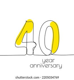 40 años. Ilustración vectorial 40 mano dibujada con línea continua.