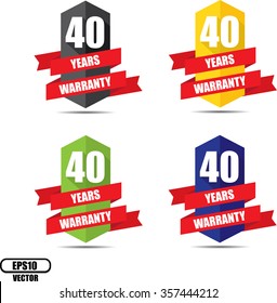 40 Year Warranty Promotional Sale Colorful Sign, Seal Graphic With Red Ribbons. A Specified Period Of Time - Vector.