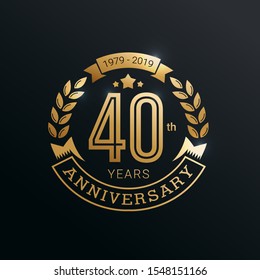 40 Years Anniversary badge with gold style Vector Illustration