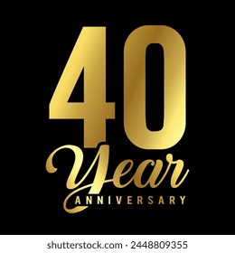 40 years anniversary or birthday card with golden color vector illustration. svg
