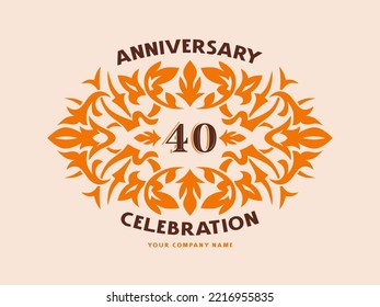 40 years anniversary celebration card with floral ornament in vintage style. Vector illustration