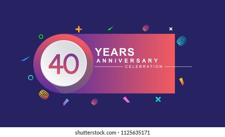 40 years anniversary celebration with colorful design, circle and ribbon isolated on dark background