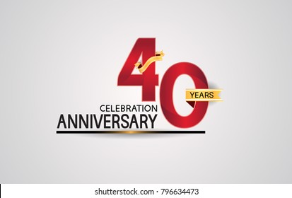 40 years anniversary celebration design with elegance red color and golden ribbon isolated on white background for celebration event