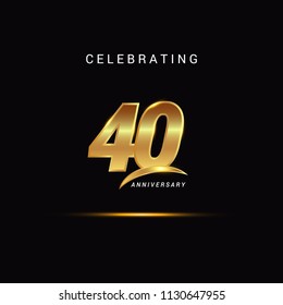 40 Years anniversary celebration golden logotype with swoosh isolated on black background, vector illustration design for greeting card, company event, invitation card, birthday