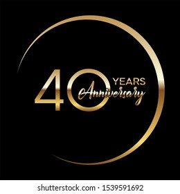 40 years Anniversary Celebration with golden text, Vector template.