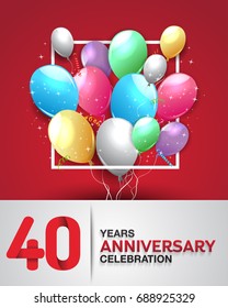 40 years anniversary celebration greeting card. anniversary logo with colorful balloon. Vector design for celebration, party, festival, invitation card, and birthday