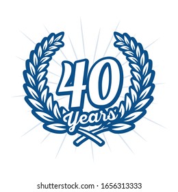 40 years anniversary celebration with laurel wreath. Fourtieth anniversary logo. Vector and illustration.