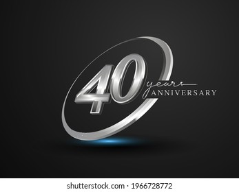 40 Years Anniversary Celebration. Anniversary logo with ring and elegance silver color isolated on black background, vector design for celebration, invitation card, and greeting card