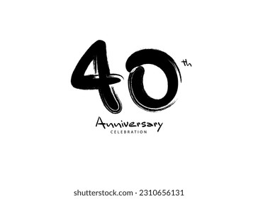 40 Years Anniversary Celebration logo black paintbrush vector, 40 number logo design, 40th Birthday Logo, happy Anniversary, Vector Anniversary For Celebration, poster, Invitation Card