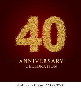 40 years anniversary celebration logotype. Logo gold pile of dry rice on red background. Number nest and fuzz gold foil.