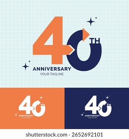 40 anos comemoração de aniversário logotipo cor com laranja e azul usando fita e isolado no fundo branco