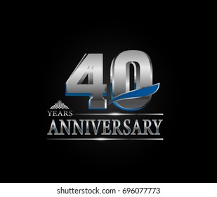 40 years anniversary celebration logotype. anniversary logo with silver color and tiny wing isolated on black background, vector design for celebration, invitation card, and greeting card