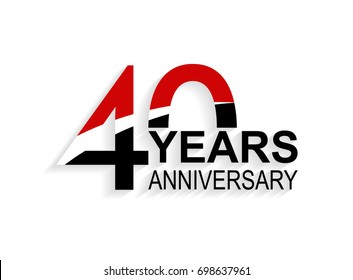40 years anniversary celebration logotype. anniversary logo with red, white and black color isolated on white background, vector design for celebration, invitation card, and greeting card