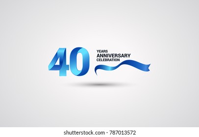 40 Years Anniversary celebration logotype colored with shiny blue, using ribbon and isolated on white background