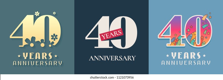 40 years anniversary celebration set of vector icon, logo. Template graphic design elements for 40th anniversary card 