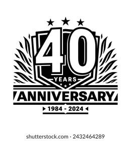 40 years anniversary celebration shield design template. 40th anniversary logo. Vector and illustration.