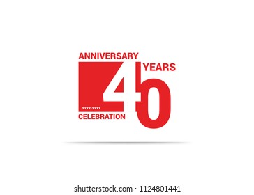 40 Years Anniversary celebration simple red design logo type. silhouette number inside white box vector illustration. 