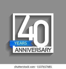 40 years anniversary celebration square style blue ribbon isolated on gray background