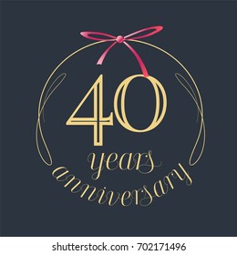 40 years anniversary celebration vector icon, logo. Template design element with golden number and red bow for 40th anniversary greeting card