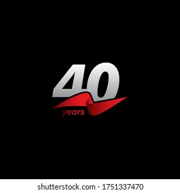 40 Years Anniversary Celebration White Black Red Ribbon Vector Template Design Illustration