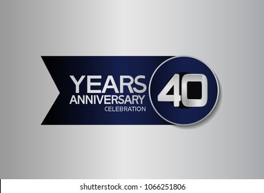 40 years anniversary design celebration silver with blue circle and ribbon isolated on silver background