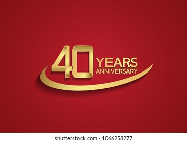 40 years anniversary design with swoosh golden color isolated on red background for celebration