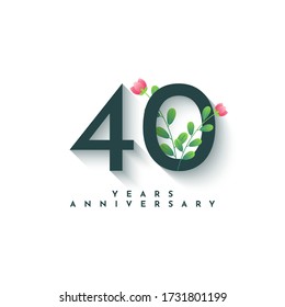 Plantilla de diseño de aniversario de 40 años con adorno de flores