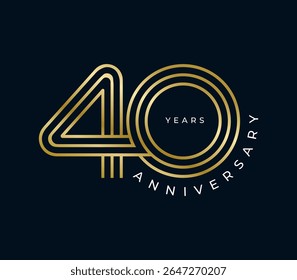 40 Anos de ilustração de vetor de design de aniversário. Modelo de design de logotipo exclusivo de 40 anos. De cor dourada