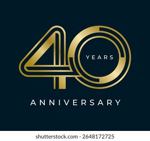 40 Anos de ilustração de vetor de design de aniversário. Modelo de design de logotipo exclusivo de 40 anos. De cor dourada