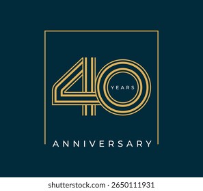 40 Anos de ilustração de vetor de design de aniversário. Modelo de design de logotipo exclusivo de 40 anos. De cor dourada