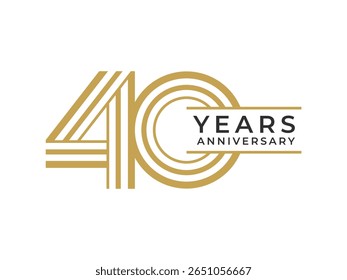 40 Anos de ilustração de vetor de design de aniversário. Modelo de design de logotipo exclusivo de 40 anos. De cor dourada