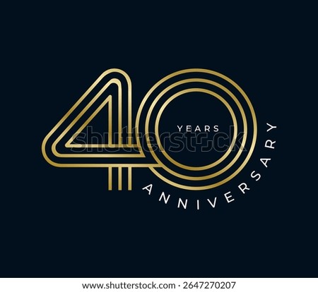 40 Years Anniversary design vector illustration. Unique 40 years logo design template. In gold color