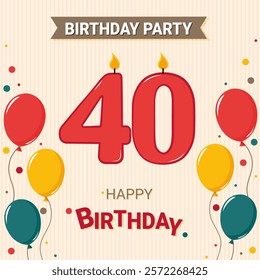 40 years. Anniversary. Figure 40 and balloons with streamers.