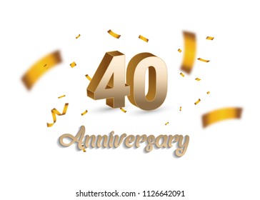 40 Years Anniversary with golden 3d number and blur confetti isolated on white background