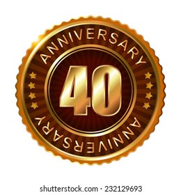 40 years anniversary golden brown label. Vector illustration.