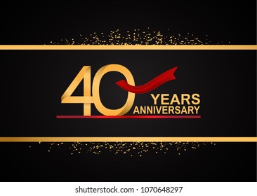 40 years anniversary golden design with red ribbon and glitter background for celebration