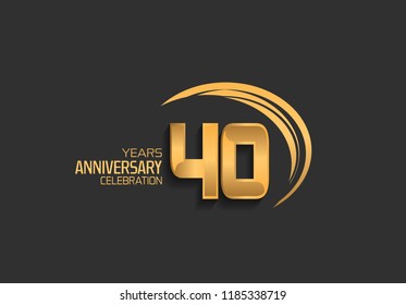 40 years anniversary golden design logotype with swoosh. Vector template for use in celebration company event, greeting card, and invitation card