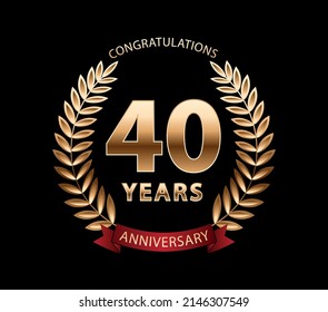 40 years anniversary golden laurel wreath. Anniversary celebration logo. Vector illustration Editable. Golden laurel stamp.