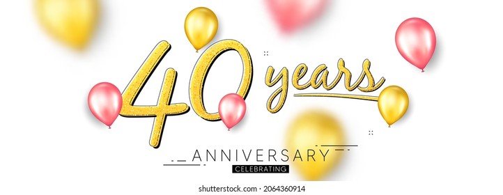 40 years anniversary. Happy birthday balloons background. Forty years celebration icon. Anniversary celebration banner. Jubilee party balloons background. Wedding or Birthday card. Vector