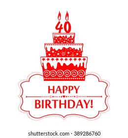 40 years anniversary. Happy birthday card. The birthday cake with candles in the form of number 40 icon. Vector illustration