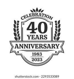 40 years anniversary icon or logo. Vintage birthday banner design. 40th anniversary yubilee celebration badge or label. Vector illustration.