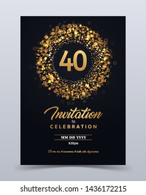 40 years anniversary invitation card template isolated vector illustration. Number forty Black greeting card template