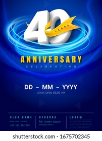 40 years anniversary invitation card - celebration template design , 40th anniversary modern design elements, dark blue background - vector illustration