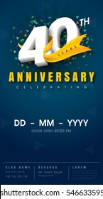 40 years anniversary invitation card - celebration template 
design , 40th anniversary modern design elements, dark blue 
background - vector illustration