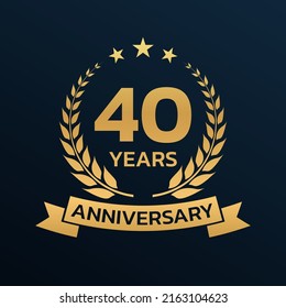 40 years anniversary laurel wreath logo or icon. Jubilee, birthday badge, label or emblem. 40th celebration design element. Vector illustration.